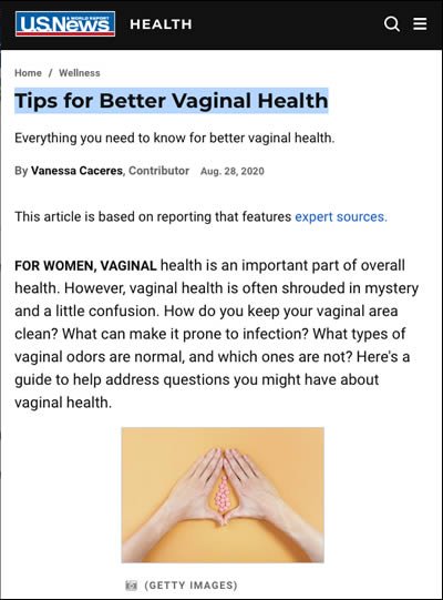 Heather Jeffcoat at US News and World Report – Tips for Better Vaginal Health